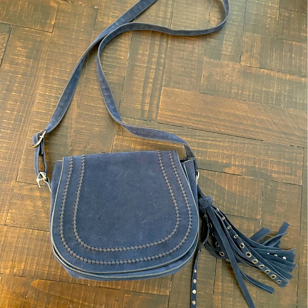 LD Navy Blue Saddlebag Purse With Tassel